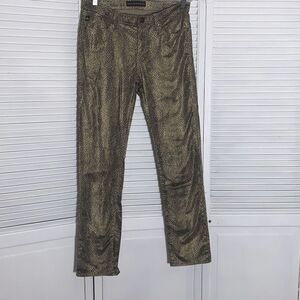 Rock & Republic Berlin Skinny Pants Women's 12M Gold Snake Skin Shimmer Mid Rise